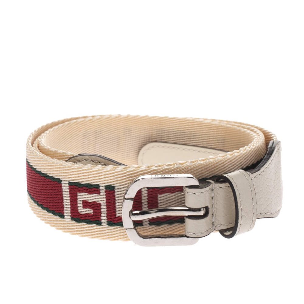 Gucci Logo Fabric Belt with Web in White - Picture 2 of 4